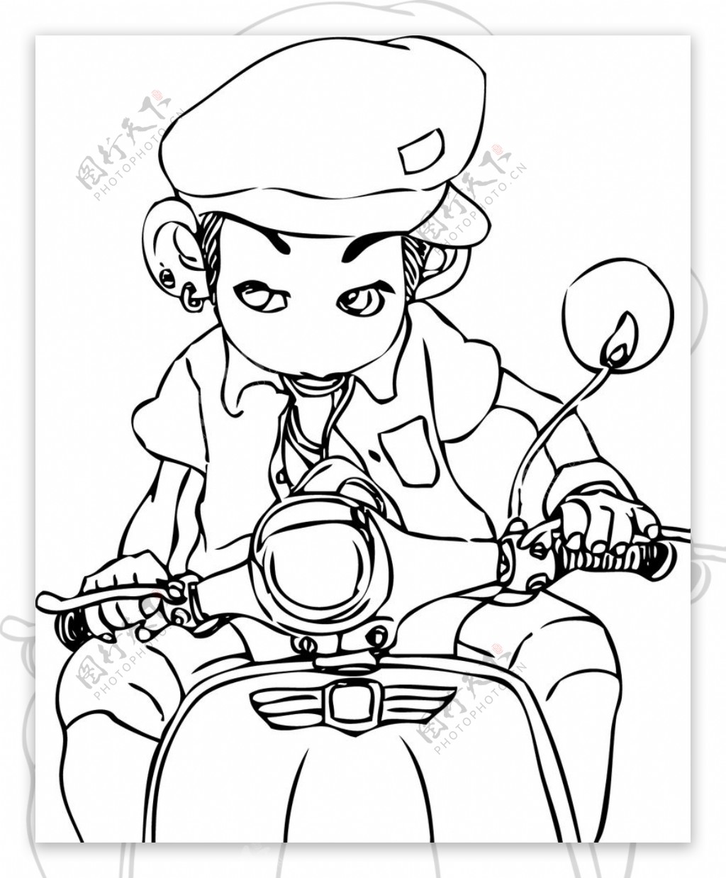 骑踏板的小太保卡通线描图片