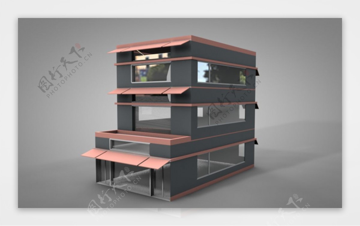 C4D模型像素店铺房子三层图片