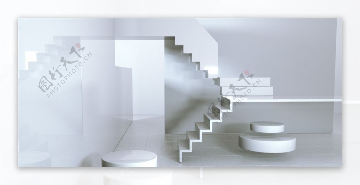 C4D模型抽象楼梯空间白色图片