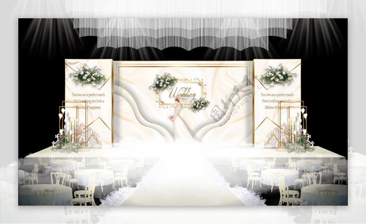 香槟色婚礼舞台背景墙图片