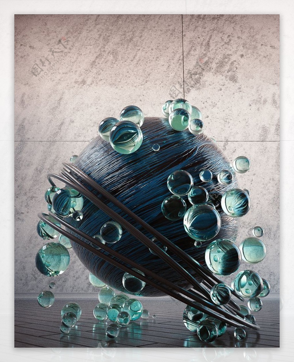 C4D模型玻璃珠水珠抽象圆球图片