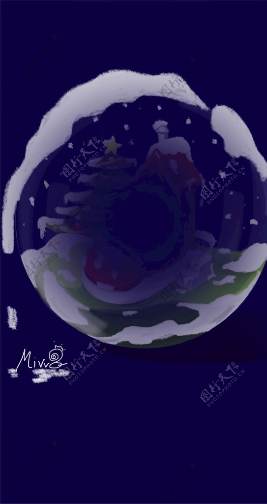 手绘融雪圣诞节水晶球图片