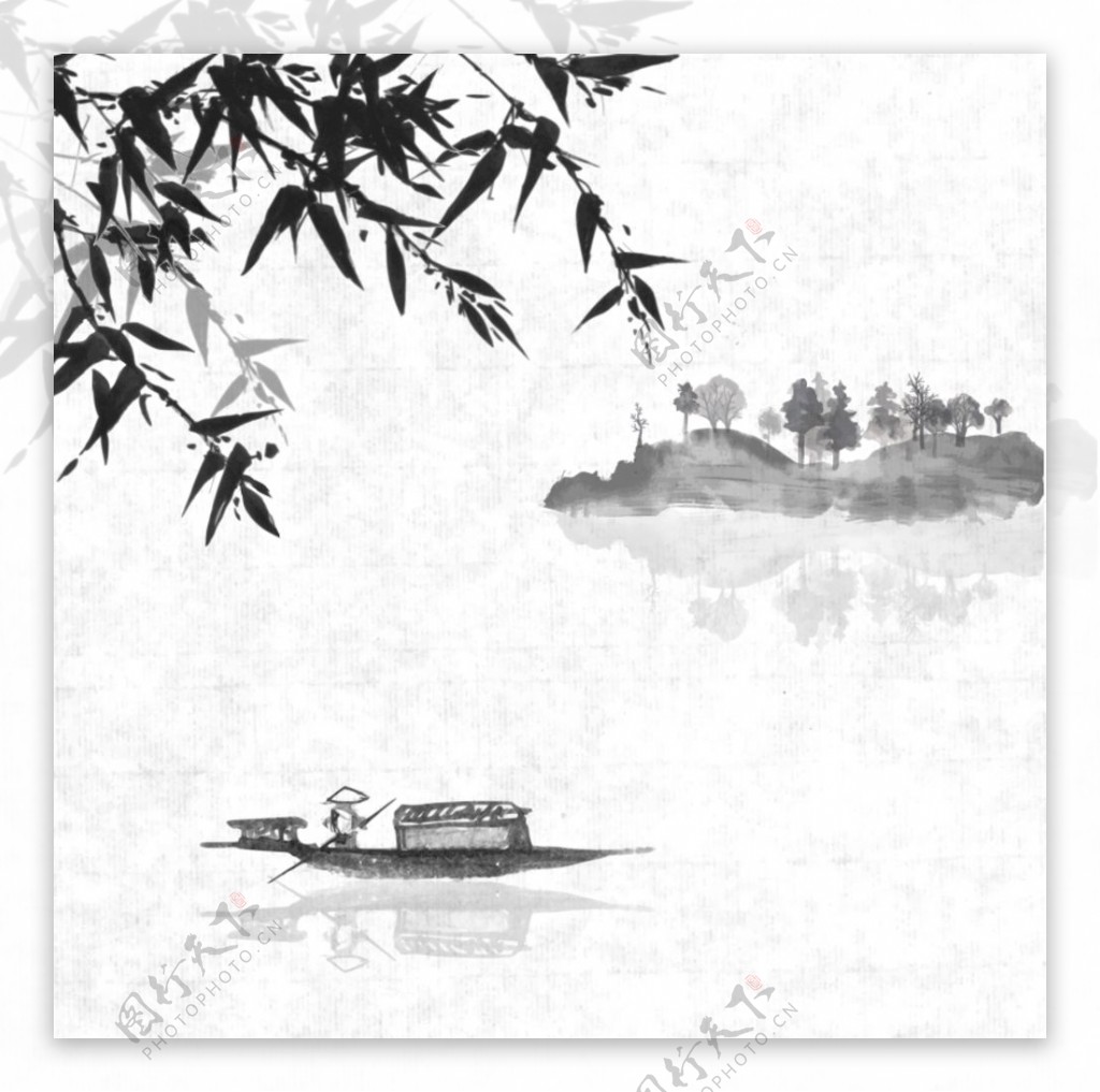 江上的小舟水墨画图片
